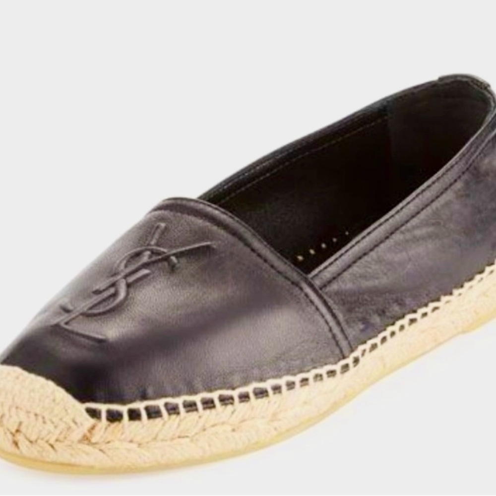 Saint Laurent Black 9.5 Cassandre-embossed espadrilles